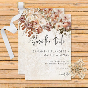Rustic Neutral & Pink Floral Drop Save The Date