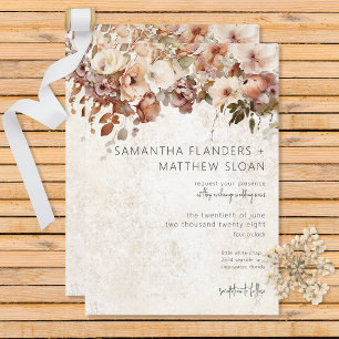 Rustic Neutral & Pink Floral Drop Wedding Invitation