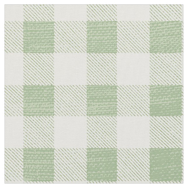 Rustic Neutral Sage Gingham Buffalo Plaid  Fabric (Close Up)