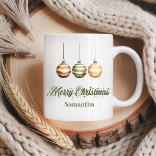 Rustic neutral Scandinavian style custom name Xmas Coffee Mug