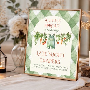 Rustic Neutral Sprout Baby Shower Diaper Fun Poster