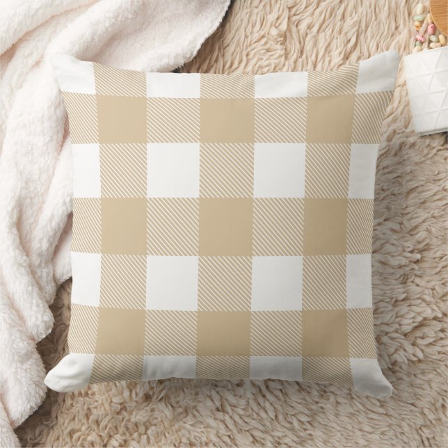 Rustic Neutral Tan Buffalo Plaid Farmhouse Cushion (Blanket)