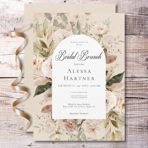 Rustic Neutral Tan Cream Floral Arch Bridal Brunch Invitation