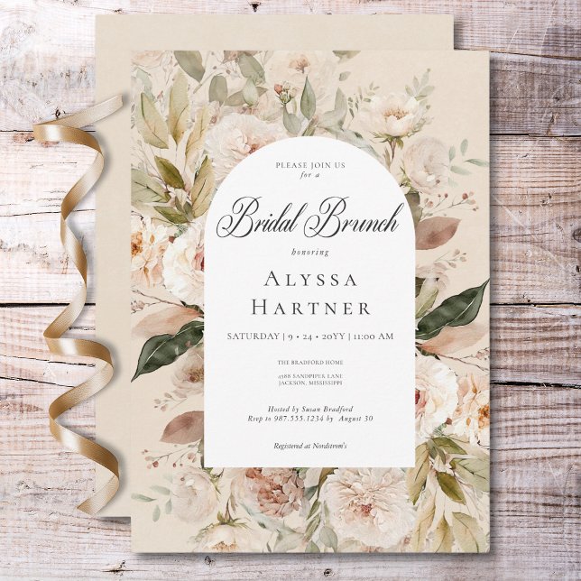 Rustic Neutral Tan Cream Floral Arch Bridal Brunch Invitation (Rustic Neutral Tan Cream Floral Arch Bridal Brunch Invitation)