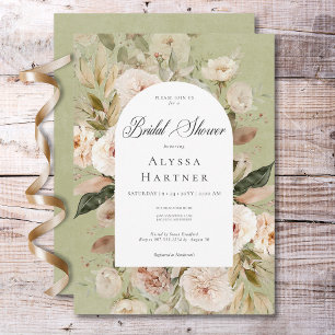 Rustic Neutral Tan Green Floral Arch Bridal Shower Invitation