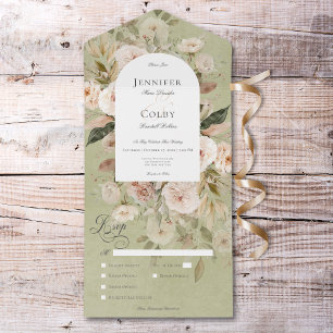 Rustic Neutral Tan & Green Floral Arch Dinner All In One Invitation