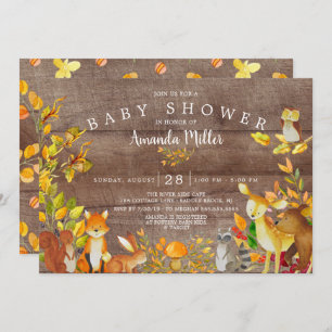 Rustic Neutral Woodland Forest Animals Baby Shower Invitation