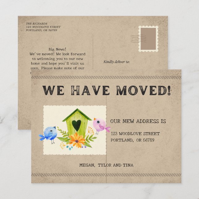 Rustic New Address Moving Announcement Postcard (Front/Back)