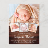 Rustic New Baby Custom 4 Photo Birth Announcement Postcard (Front)