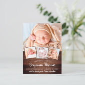 Rustic New Baby Custom 4 Photo Birth Announcement Postcard (Standing Front)