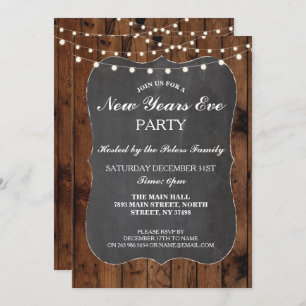 Rustic New Years Eve Wood & Chalk Invite