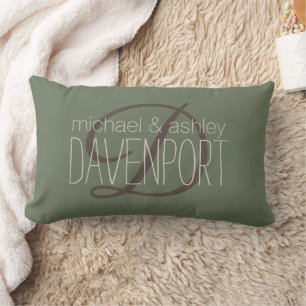 Rustic Newlywed Monogram Names Initial Lumbar Cushion