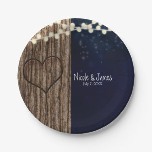 Rustic Night Heart in Tree Wedding Paper Plate