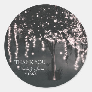 Rustic Night Mossy Tree Lights Wedding Favour Classic Round Sticker