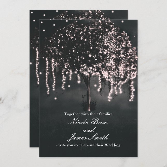 Rustic Night Mossy Tree Lights Wedding Invitations (Front/Back)