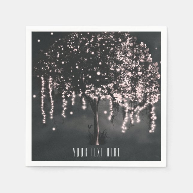 Rustic Night Mossy Tree Lights Wedding Napkin (Front)