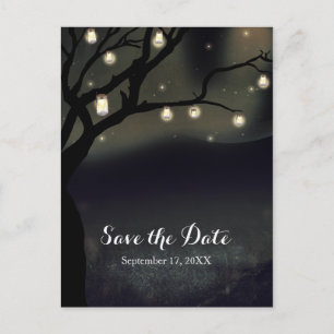 Rustic Night Tree & Mason Jar Lights Save the Date Announcement Postcard