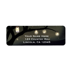 Rustic Night Tree & Mason Jar Lights Wedding Return Address Label