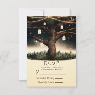 Rustic Night Tree with Lights & Jars Wedding RSVP