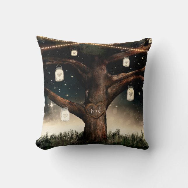 Rustic Night Tree with Lights & Mason Jars Cushion (Front)