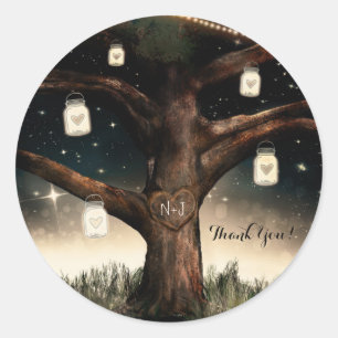 Rustic Night Tree with Lights & Mason Jars Wedding Classic Round Sticker