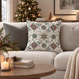 Rustic Nordic Christmas Ornament Throw Pillow Art