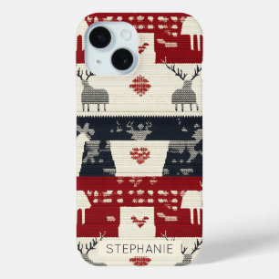 Rustic Nordic Reindeer & Snowflake   Knit Pattern iPhone 15 Case