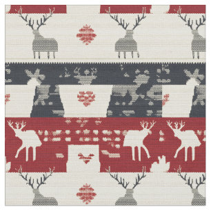 Rustic Nordic Reindeer & Snowflake Knit Pattern Fabric
