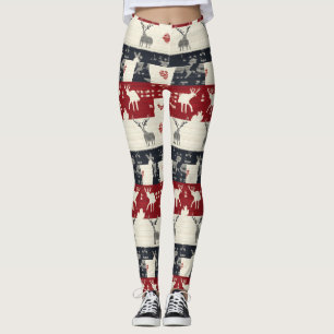 Rustic Nordic Reindeer & Snowflake   Knit Pattern Leggings