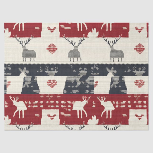 Rustic Nordic Reindeer & Snowflake | Knit Pattern Tissue Paper (Front)