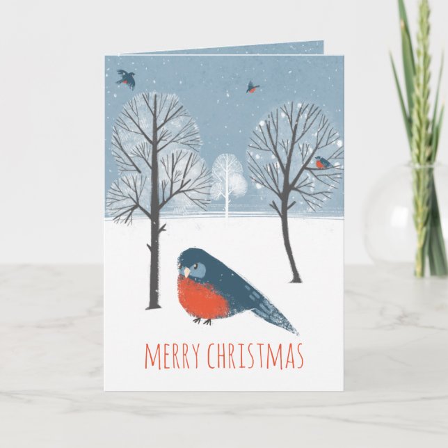 Rustic Nordic Western Bluebird Winter Holiday Card (Front)