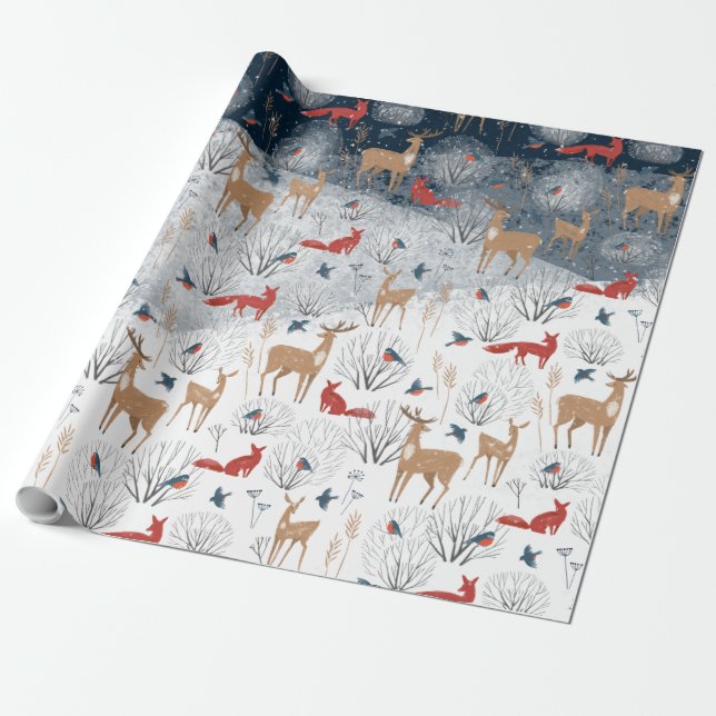 Rustic Nordic Winter Animals On A Snowy Mountain Wrapping Paper (Unrolled)