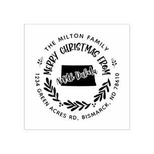 rustic north dakota merry christmas return address rubber stamp