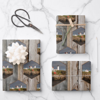 Rustic Nubble Custom Photo Lighthouse Wrapping Paper Sheet