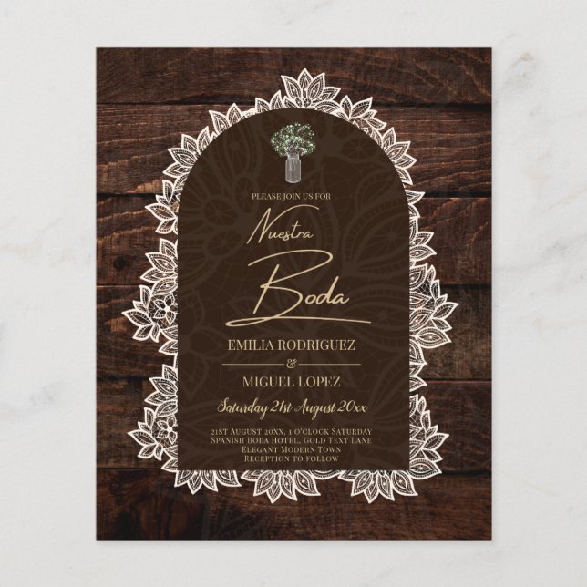 Rustic NUESTRA BODA Backyard Woodland Wood Lace Flyer (Front)