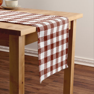 Rustic Nutmeg Brown Gingham Buffalo Plaid Short Table Runner