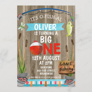 Rustic O-Fish-Al First  Birthday Party Invitation