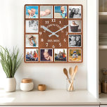 Rustic Oak Barn Wood Farmhouse 12 Photo Collage Square Wall Clock<br><div class="desc">Rustic Oak Barn Wood Farmhouse 12 Photo Collage Square Wall Clock. Large beautiful rustic white barn vintage wood personalised family name year established wall decor clock. The perfect country wooden plank look for any home or kitchen.</div>