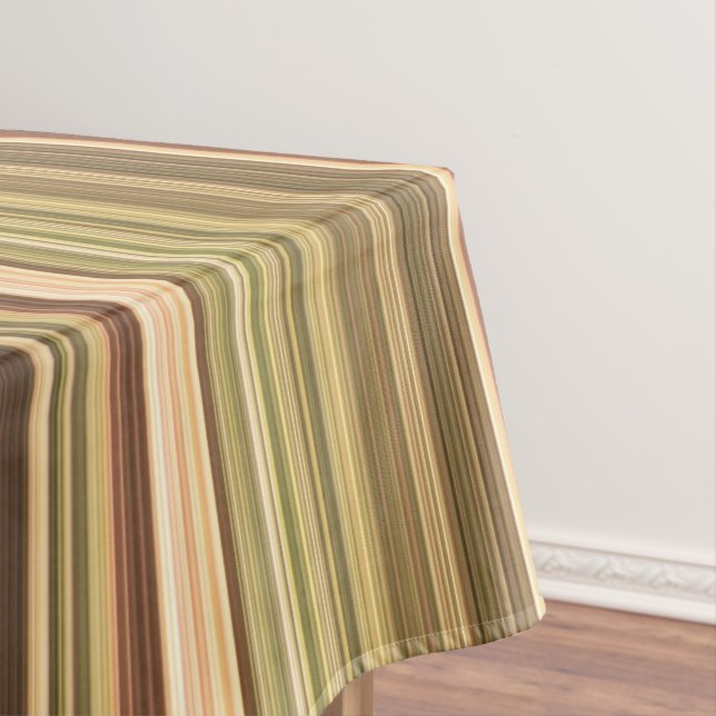 Rustic Oak Brown and Green Stripe Tablecloth (In Situ)