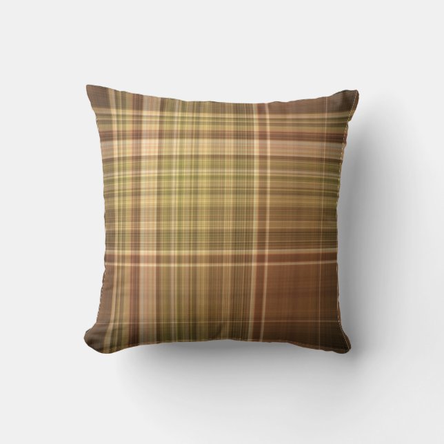 Rustic Oak Brown and Olive Plaid Cushion (Front)