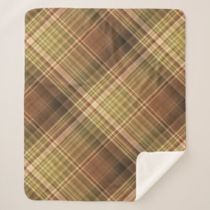 Rustic Oak Brown and Olive Plaid Sherpa Blanket