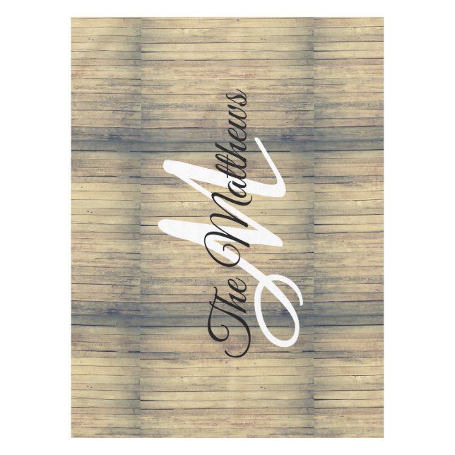 Rustic Oak Create Your Own Monogram Family Name Tablecloth (Front)