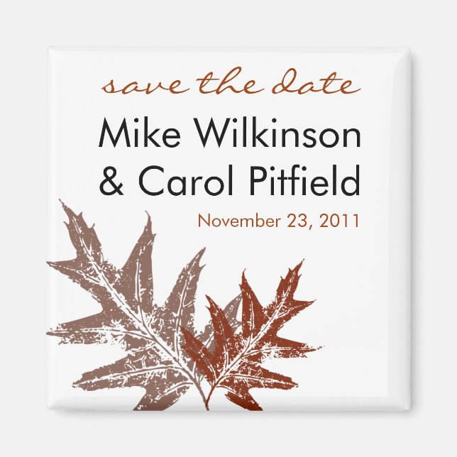 Rustic Oak Leaf Save the Date Magnet (Front)
