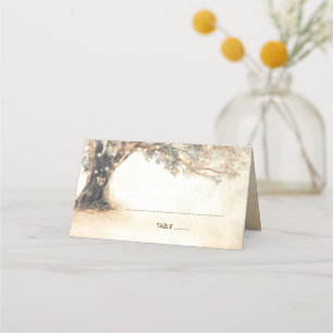 Rustic Oak Tree and Carved Heart Wedding Place Card