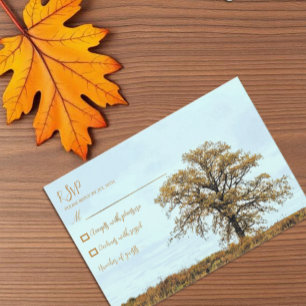 Rustic Oak Tree Autumn Wedding RSVP Card