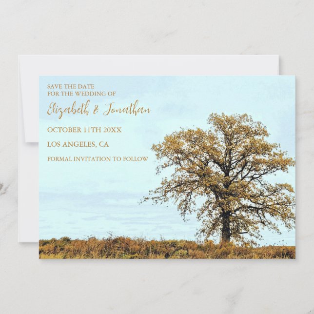 Rustic Oak Tree Autumn Wedding Save The Date (Front)