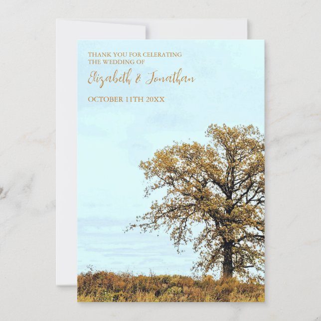 Rustic Oak Tree Autumn Wedding Thank You Card (Front)