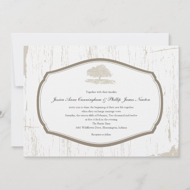 Rustic Oak Tree Barn Wedding Invitation (Front)