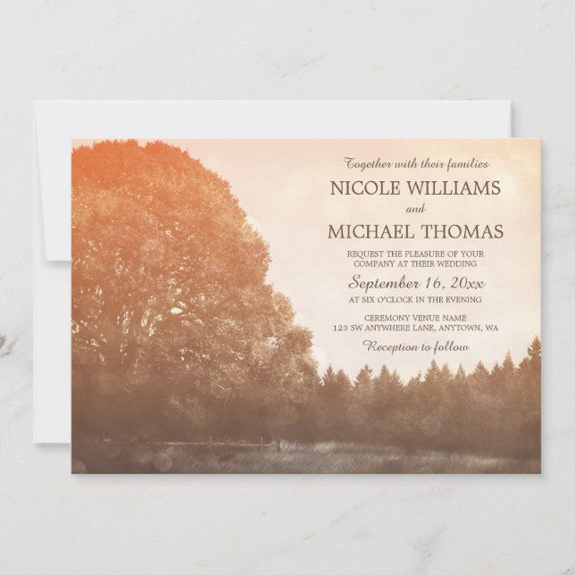 Rustic Oak Tree Fall Wedding Invitations (Front)