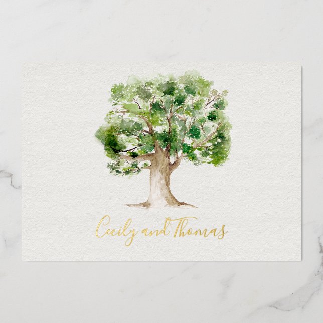 Rustic Oak Tree Foil Wedding Foil Holiday Card (Front)